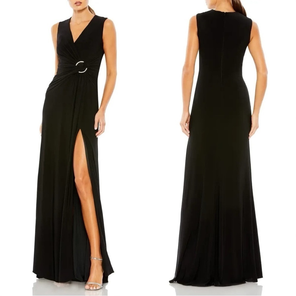 Size 6 - Mac Duggal Draped Side Knot‎ Jersey Gown w/ Rhinestone Ring